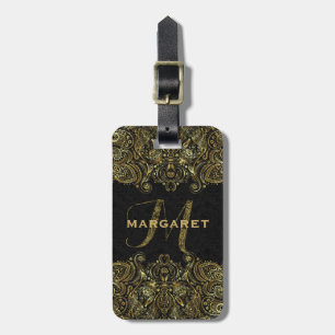 Elegant Guld och den svarta Blommigten Paisley Snö Bagagebricka