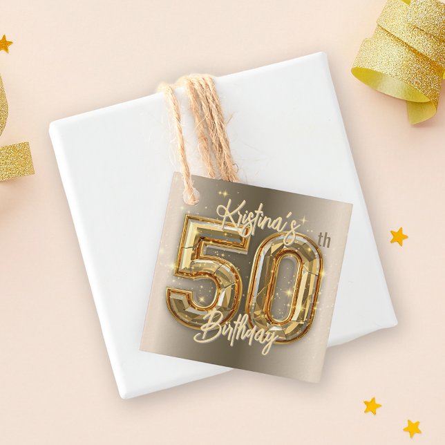Elegant Guld och Diamond 50:e födelsedagen Gåvor Etiketter (Skapare uppladdad)