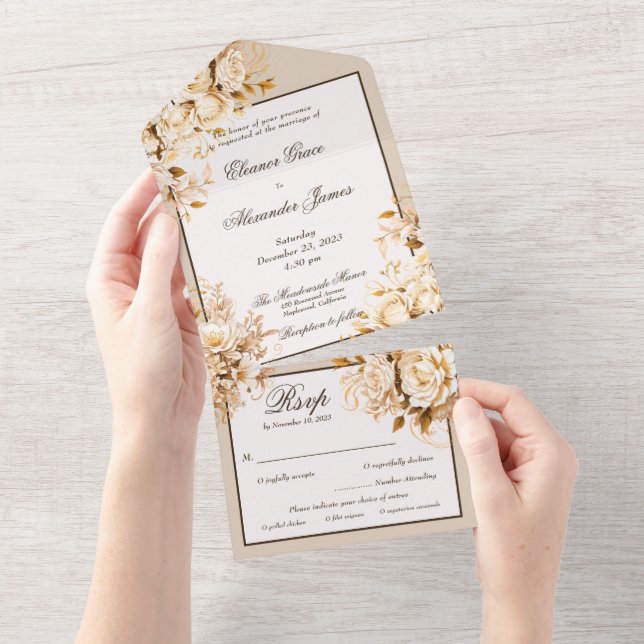 Elegant guld- och elfenbensblommig bröllop (Avrivbar del)