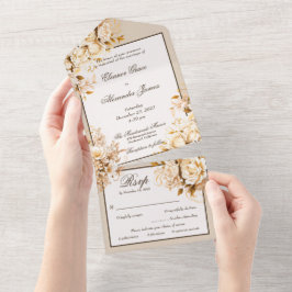 Elegant guld- och elfenbensblommig bröllop