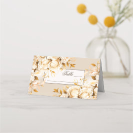 Elegant guld- och elfenbensblommig bröllop placeringskort