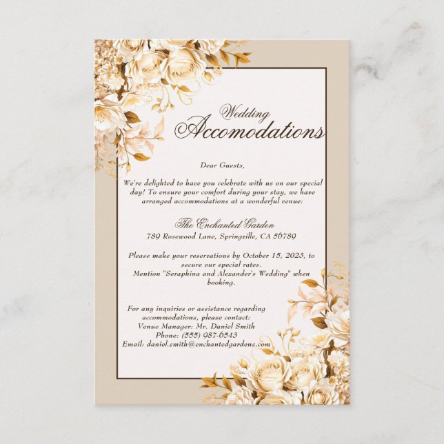 Elegant guld- och elfenbensblommig bröllopsinbjuda tilläggskort (Framsida)