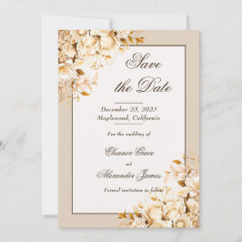 Elegant guld- och elfenbensblommig formell Save th Inbjudningar
