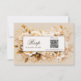 Elegant guld- och elfenbensblommig QR-kod RSVP-kor OSA Kort