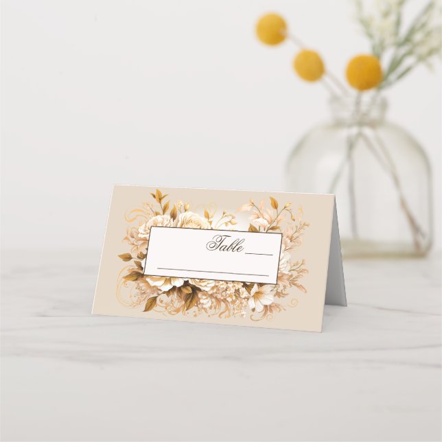 Elegant guld- och elfenbensbröllop placeringskort (Framsida)