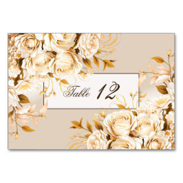 Elegant Guld och Elfenbenskustens Blommigt Bröllop Bordsnummer