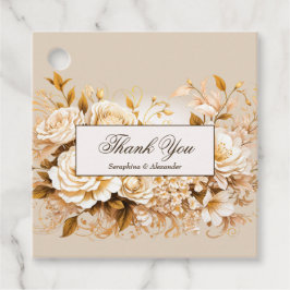 Elegant Guld och Elfenbenskustens Blommigt Bröllop Gåvor Etiketter