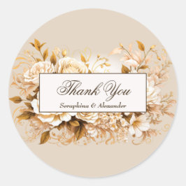 Elegant Guld och Elfenbenskustens Blommigt Bröllop Runt Klistermärke