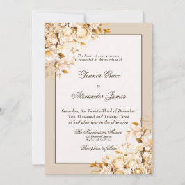 Elegant Guld och Elfenbenskustens Blommigt Formell Inbjudningar