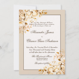 Elegant Guld och Elfenbenskustens Blommigt Formell Inbjudningar