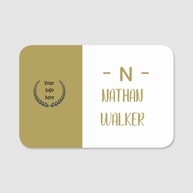 Elegant guld- och grå monogram I minimalistisk ele Namnbricka (Framsida)