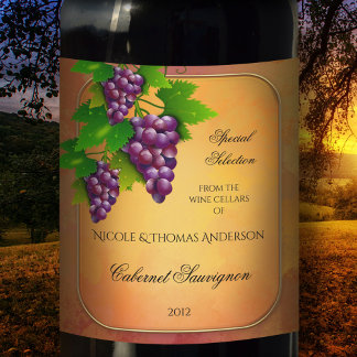 Elegant Guld och Grapes Anpassningsbar Vin etikett