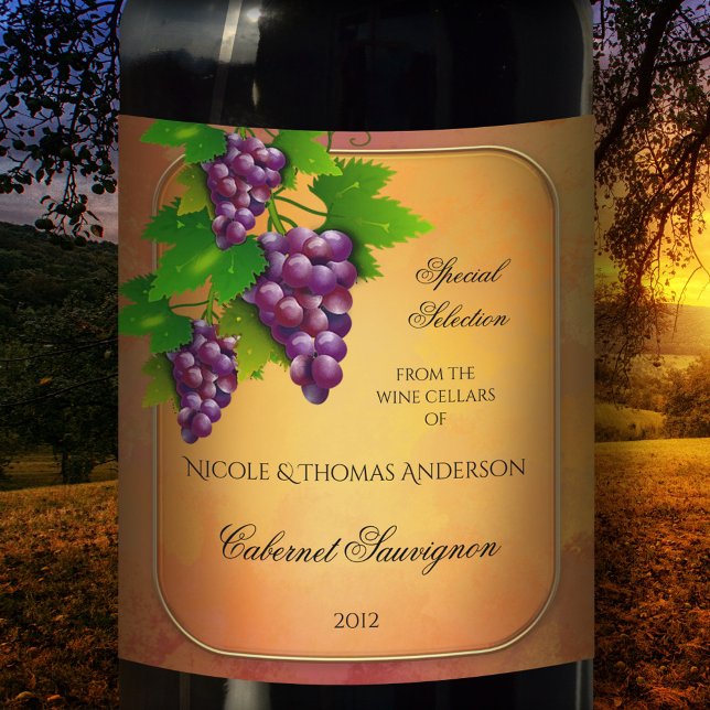 Elegant Guld och Grapes Anpassningsbar Vin etikett (Skapare uppladdad)