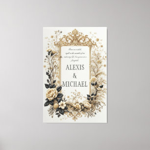 Elegant Guld och Grått Blommigt Canvastryck