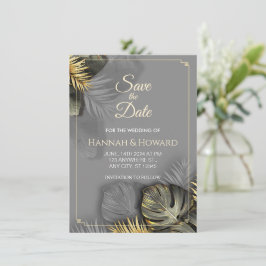 Elegant Guld och Grått botaniskt, tropiskt Inbjudningar