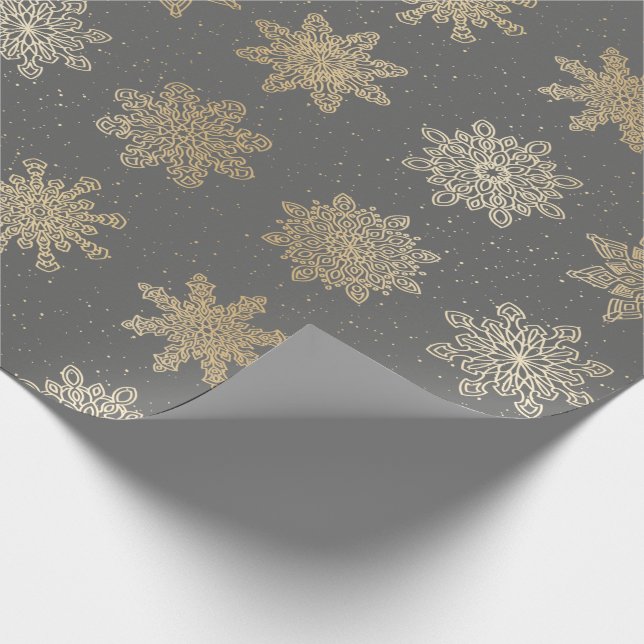 Elegant Guld och Grått Snowflake jul Mönster Presentpapper (Hörn)