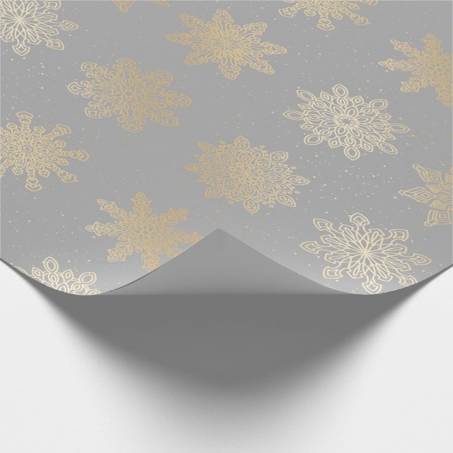Elegant Guld och Grått Snowflake jul Mönster Presentpapper (Hörn)