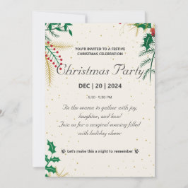 Elegant Guld och Grönt julfest - inbjudan
