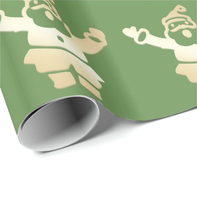 Elegant Guld och Grönt Jultomten jul Mönster Presentpapper (Rullad Hörn)