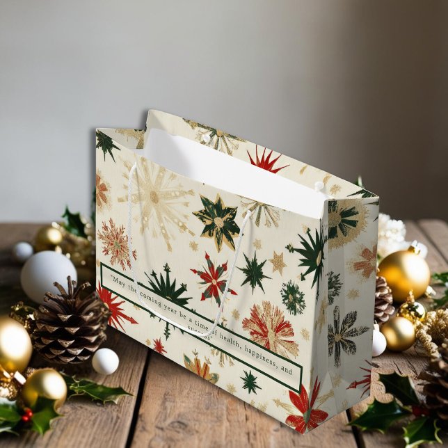 Elegant Guld och Grönt Snöflingor mönster (Elegant Gold and Green Snowflakes patterns Large Gift Bag)