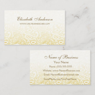 Elegant Guld och Ivory Paisley Damask Pattern Visitkort