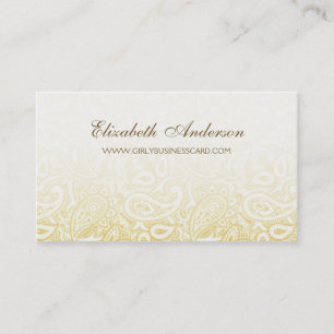 Elegant Guld och Ivory Paisley Damask Pattern Visitkort