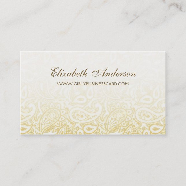 Elegant Guld och Ivory Paisley Damask Pattern Visitkort (Framsida)