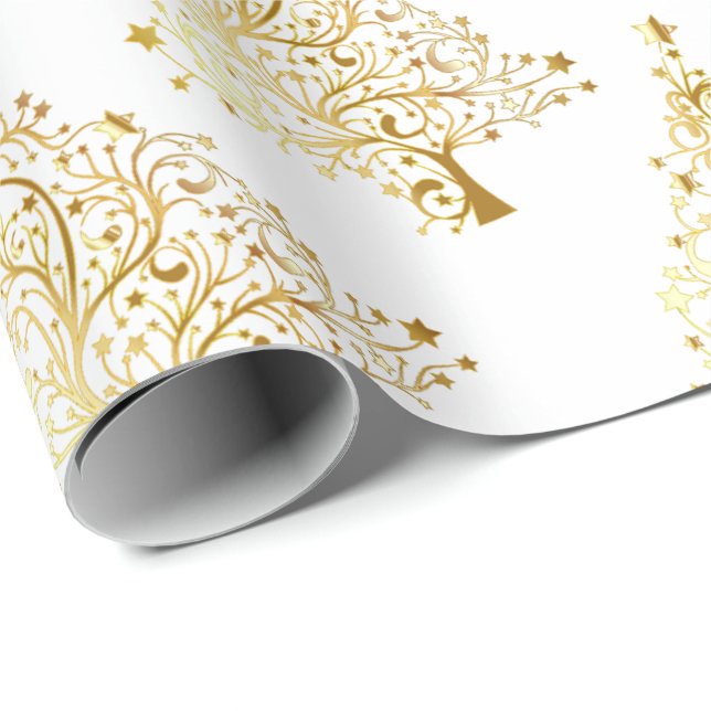 Elegant Guld och Julgran Mönster Presentpapper (Rullad Hörn)