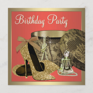 Elegant guld- och korallguavabirthdayparty inbjudningar
