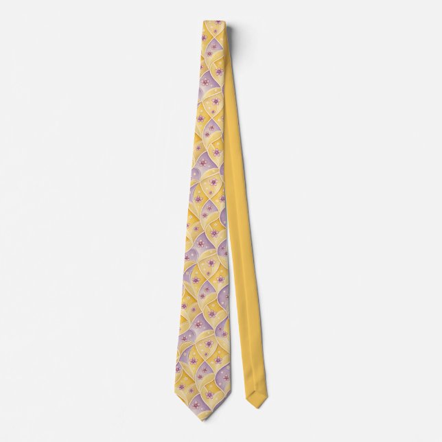 Elegant guld- och lavendelfärgad geometrisk blommö slips (Framsida)