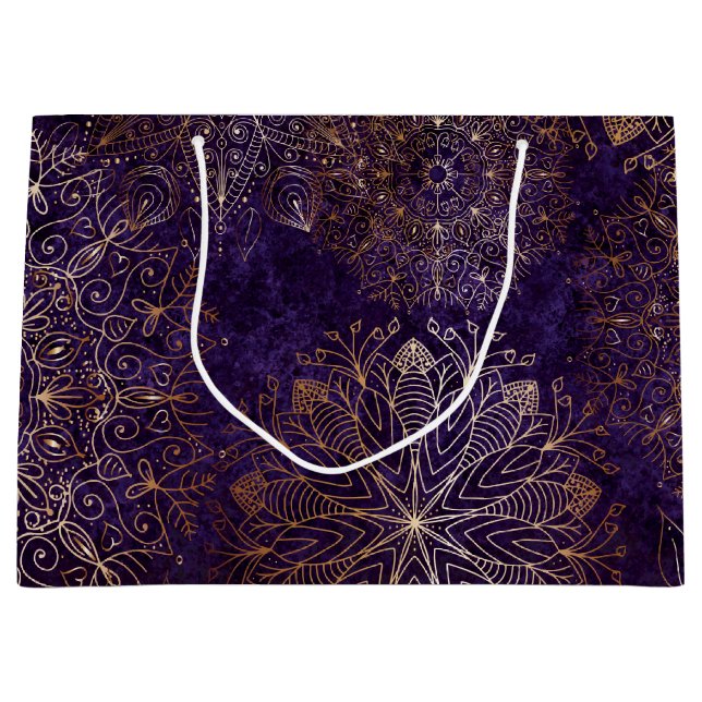 Elegant Guld och Lila Blommigt Mandala Mönster (Framsidan)