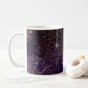 Elegant Guld och Lila Blommigt Mandala Mönster Kaffemugg