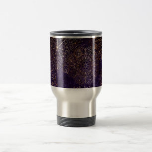 Elegant Guld och Lila Blommigt Mandala Mönster Resemugg