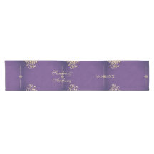 Elegant guld- och lila bröllopsbordslöpare