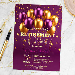 Elegant Guld och Lila Bubons Pension Party Inbjudningar