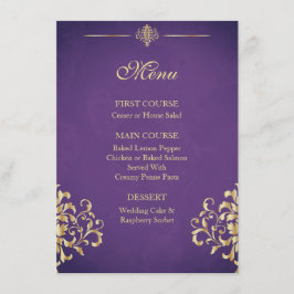 Elegant Guld och Lila Damask Wedding Menu Meny