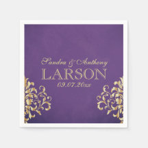 Elegant Guld och Lila Damask Wedding Napkins
