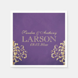 Elegant Guld och Lila Damask Wedding Napkins Pappersservett