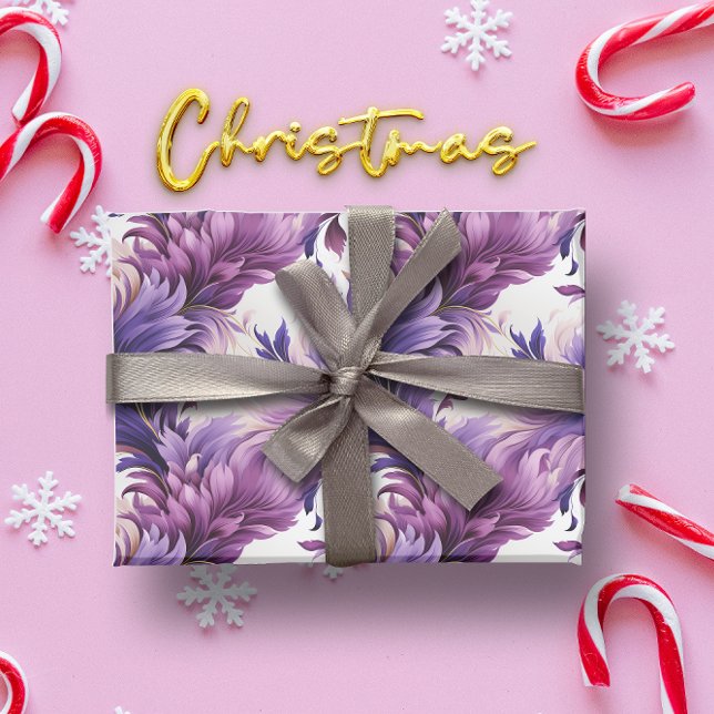 Elegant Guld och Lila Jul i Botaniska blommigten Presentpapper (CUTE CHRISTMAS FLORAL WRAPPING PAPER)