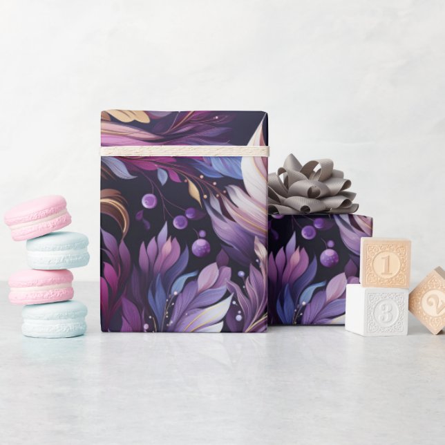 Elegant Guld och Lila Jul i Botaniska blommigten Presentpapper (Baby Shower)