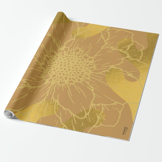Elegant Guld och Löv och blommans bakgrund Presentpapper (Utrullad)