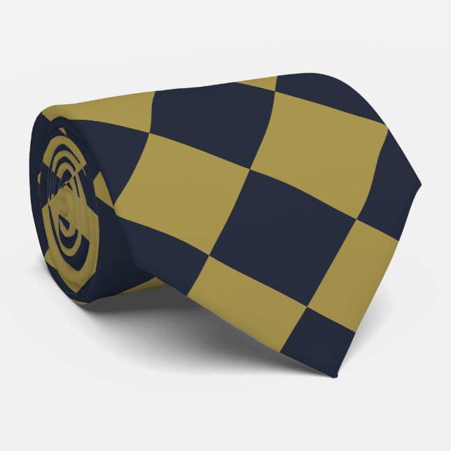 Elegant Guld och marinblå diamanten Mönster Slips (Rullad)