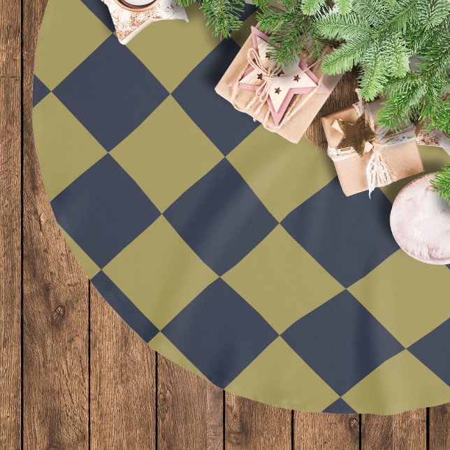 Elegant guld- och marinblå diamantmönster julgransmatta borstad polyester (Skapare uppladdad)