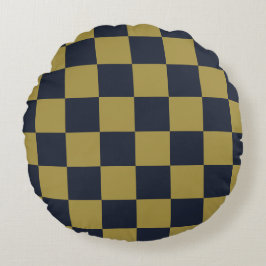 Elegant Guld och marinblå Mönster som kontrollerat Rund Kudde