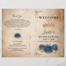 Elegant Guld och marinblå Quinceanera-programmet