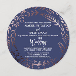 Elegant, Guld och marinrundan Bröllop Inbjudningar