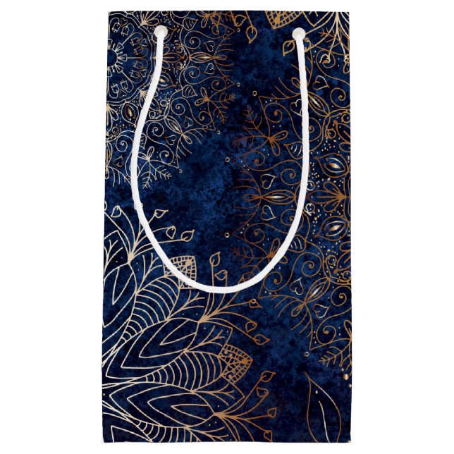 Elegant Guld och Mörk blått Blommigten Mandala Mön (Framsidan)
