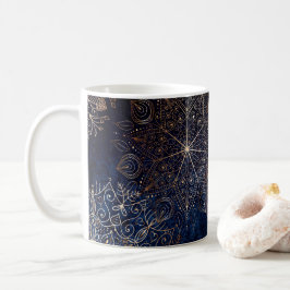 Elegant Guld och Mörk blått Blommigten Mandala Mön Kaffemugg