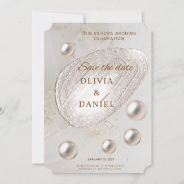Elegant guld- och pärl-spara datum-kort inbjudningar