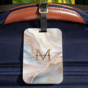 Elegant Guld och Pärlemor Monogram Namn Personlig Bagagebricka